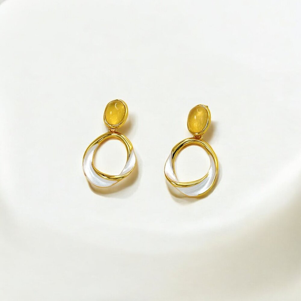Gold Chalcedony Enamel Drop Earrings - Solara